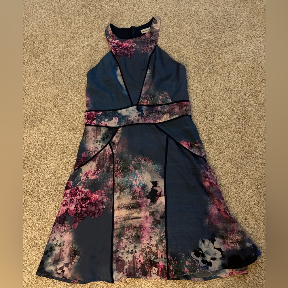 The Odells Racerback Halter Fit and Flare Dress in Abstract Florals, Size Medium